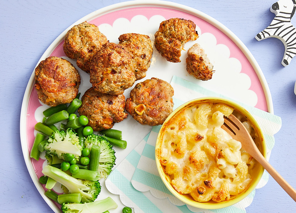 Chicken and Corn Rissole with Macaroni Cheese